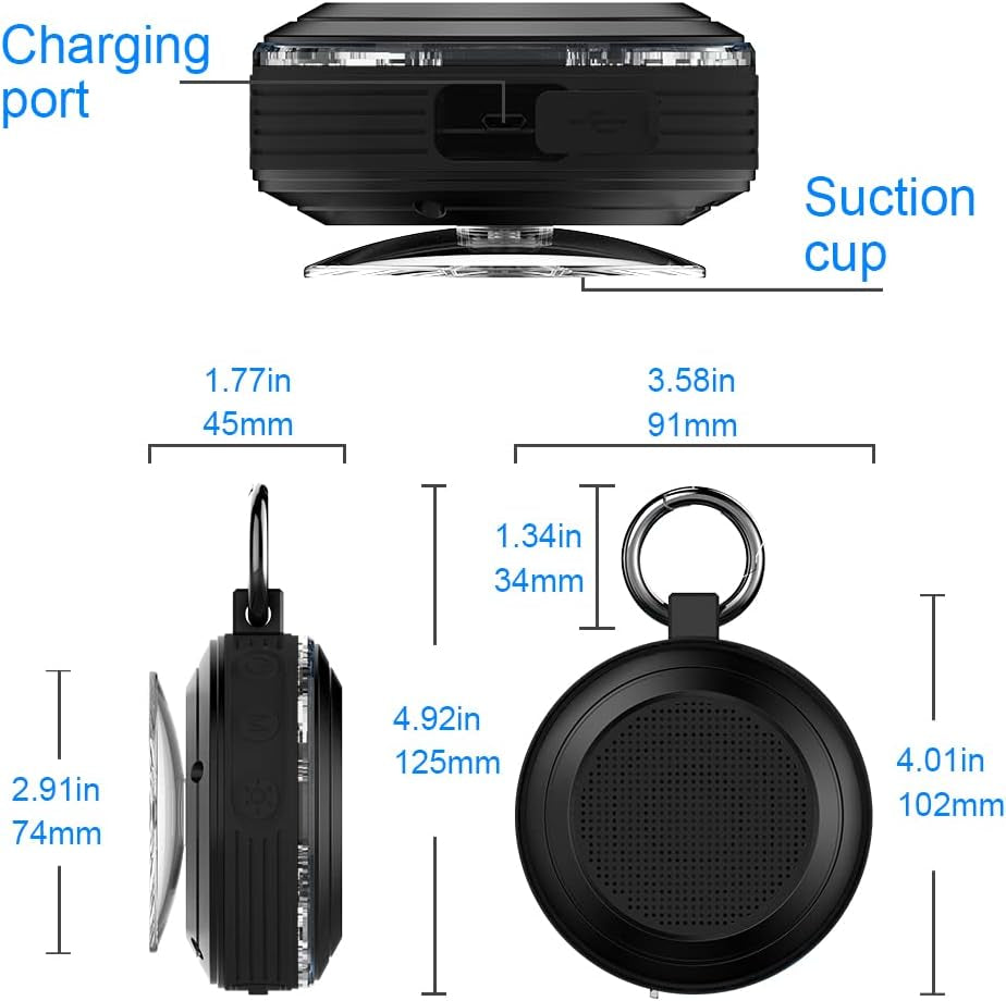 Bluetooth Shower Speaker, Portable Speaker with Subwoofer, IPX7 Waterproof Wireless Speaker, Mini Speaker Stereo with Suction Cups Hook for Beaches, Hiking, Camping, Swimming, Pool Parties