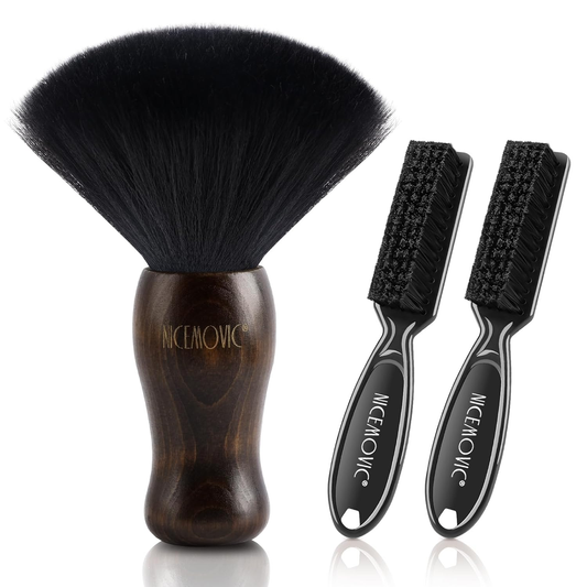 Set De Brochas Para Barbero 3 En 1, Cepillos De Nylon, Marrón Y Negro.
